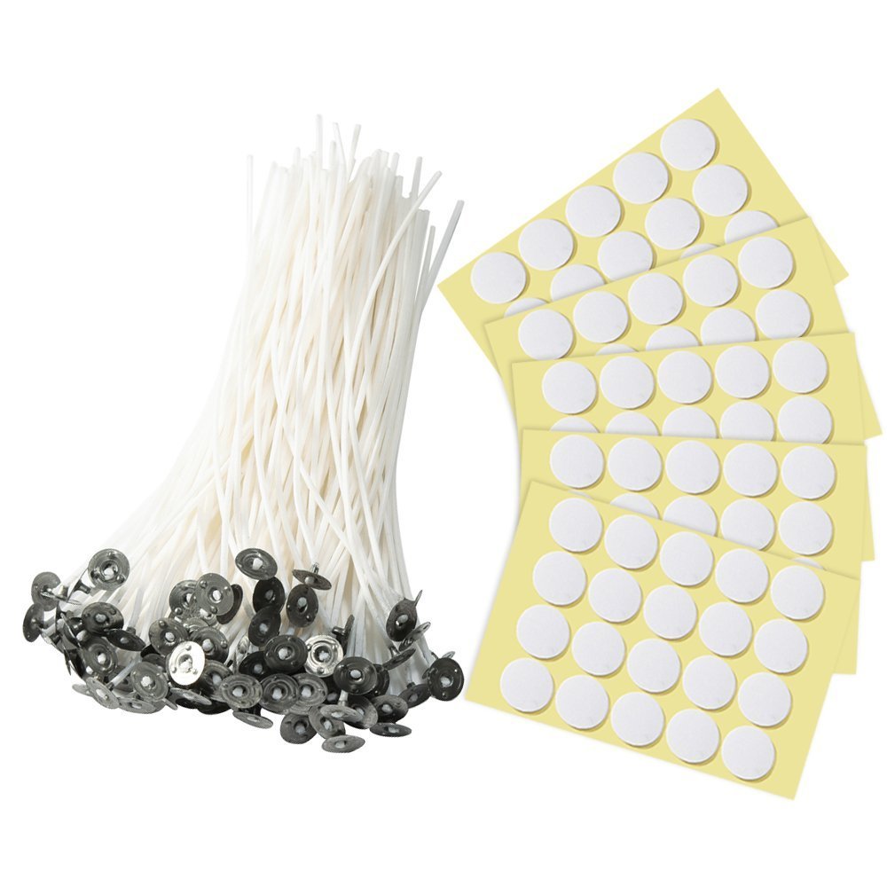 100 Pieces 8 Inch Natural Candle Wicks with Wick Stickers for Candle
