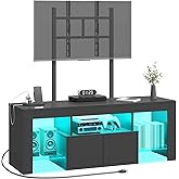 YATINEY TV Stand with Mount and Power Outlet, Entertainment Center with LED Lights for 45/55/60/65 inch TVs, TV Console Table with Storage Cabinet, for Living Room, Bedroom, Black DS21UDBB