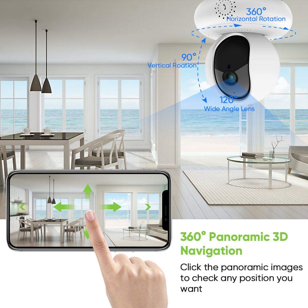 IP Camera, 1080P HD Wifi Camera Home Security Camera with Night Vision, Motion Detection, 2 Way Audio, Indoor HD Surveillance Camera Support 128GB Micro SD/Tilt/Zoom Monitor for Pet/Baby Monitor