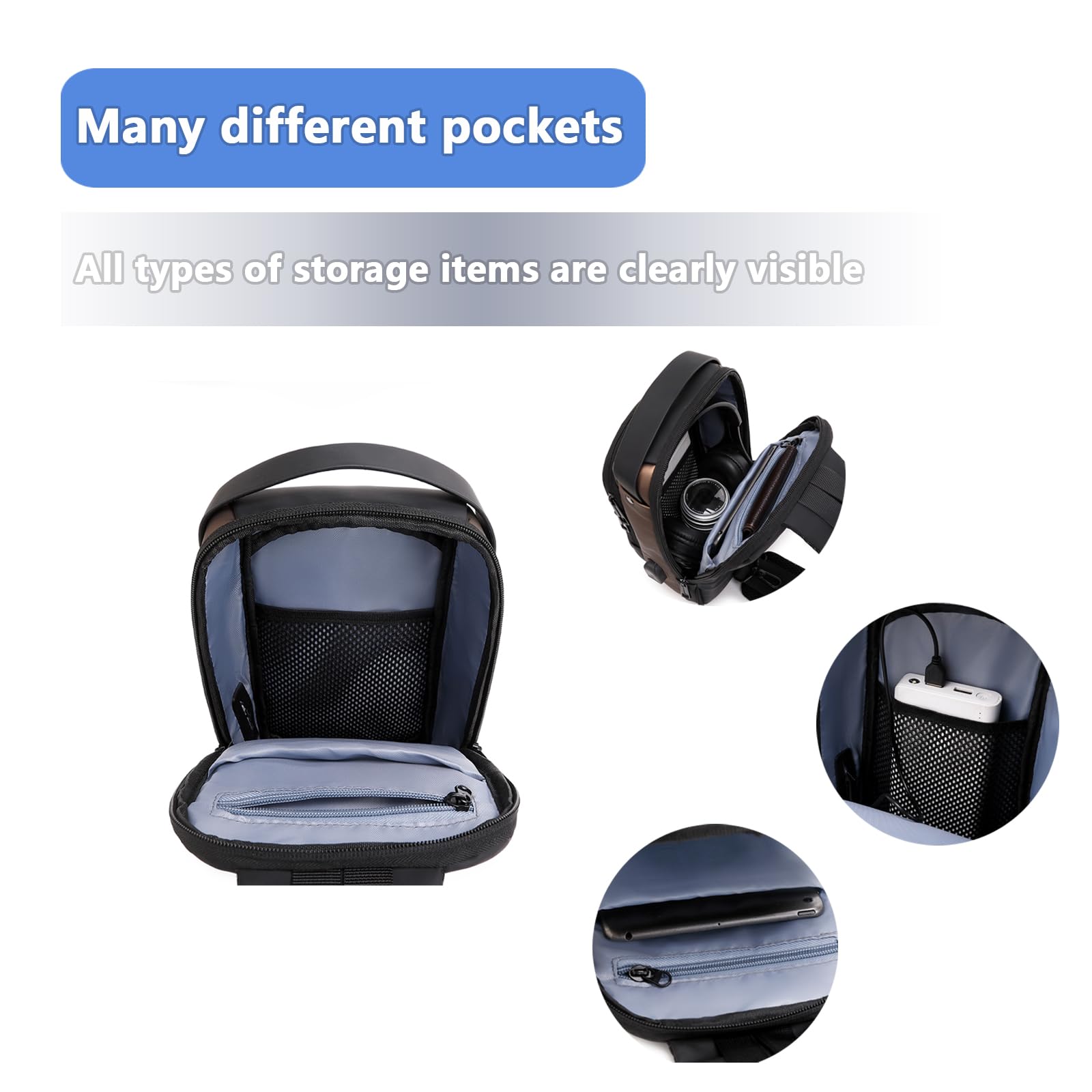 Rcrirth Sling Bag for Men | Anti-theft Crossbody Bag - PU Leather Crossbody Shoulder Bag - Chest Bag for Daily use