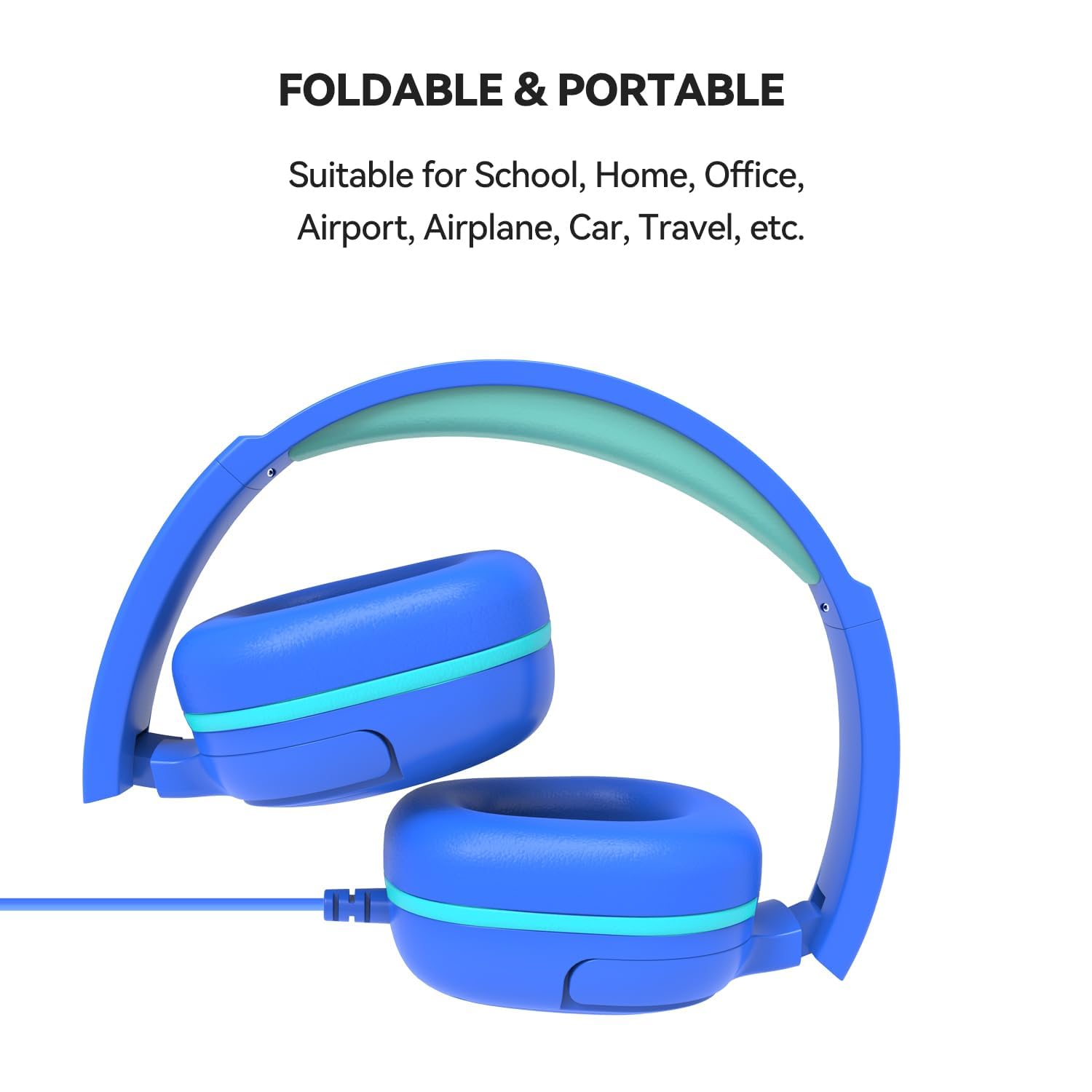 Kids Headphones for School, 3.5mm Jack Wired Headphones for Kids with Safe Volume Limiter, HD Stereo Sound On-Ear Girls Boys Toddler Headphone for Tablet, iPad, Kindle(Blue)
