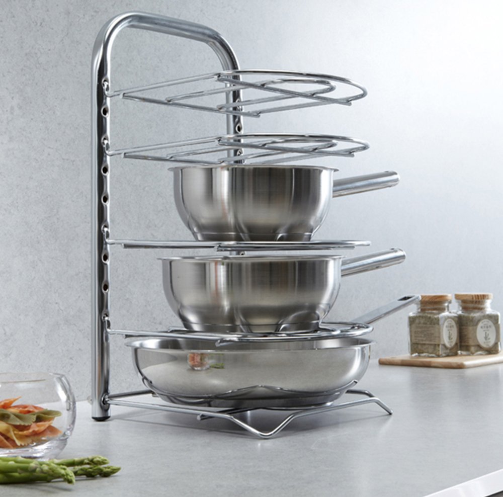 Stopia Frying Pan Rack (5Tier) Kitchen Storage Stainless Steel Organizer Stand Holder Height