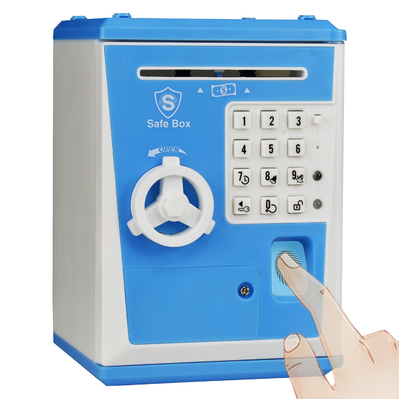 Kids Safe Bank - Piggy Bank with Password and Fingerprint Lock, Voice Money Bank, Cool and Educational Gift for Boys and Girls with Time-Stamped Log of Last Three Accesses