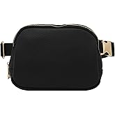 Lightweight Soft PU Pebbled Leather Sling Fanny Pack Belt Bag with Gold Metal Buckle (Black)