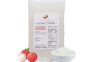 Soeos Lychee Flavored Coconut Jelly Strips, 2.2 lbs (1 Kg), Lychee Jelly for Boba Tea, Sweet and Chewy Tropical Snack, Perfect Topping for Ice Cream, Desserts, and Drinks, Ready to Eat