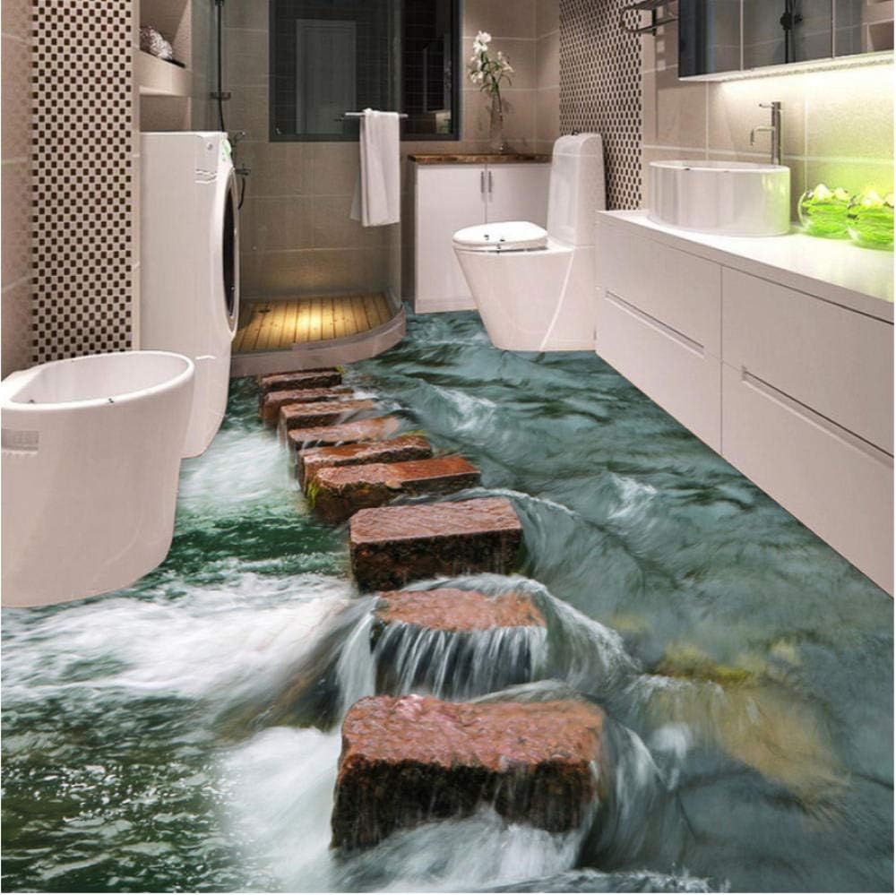 Gtfzjb Custom 3D Floor Sticker Vinyl Mural Wallpaper for Walls 3 D River Stones Bathroom Floor Decor Paper PVC Self-Adhesive Wallpaper -350X250Cm