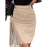 IDEALSANXUN Fringe Suede Skirt for Women High Waisted Fall Winter Tassel Short Mini Skirt 2025