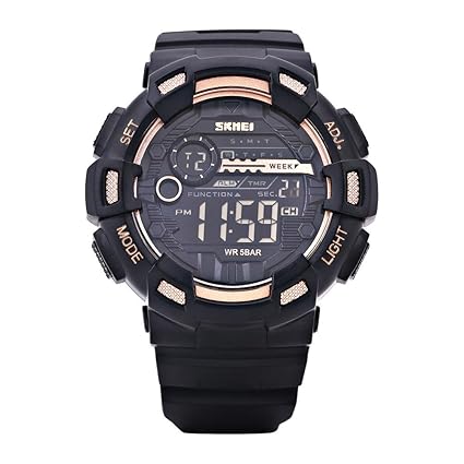 Wrist Watch Digital LED Waterproof Electronic Wrist Watches Mens Water Resistant Wrist Watch(#-Gold)