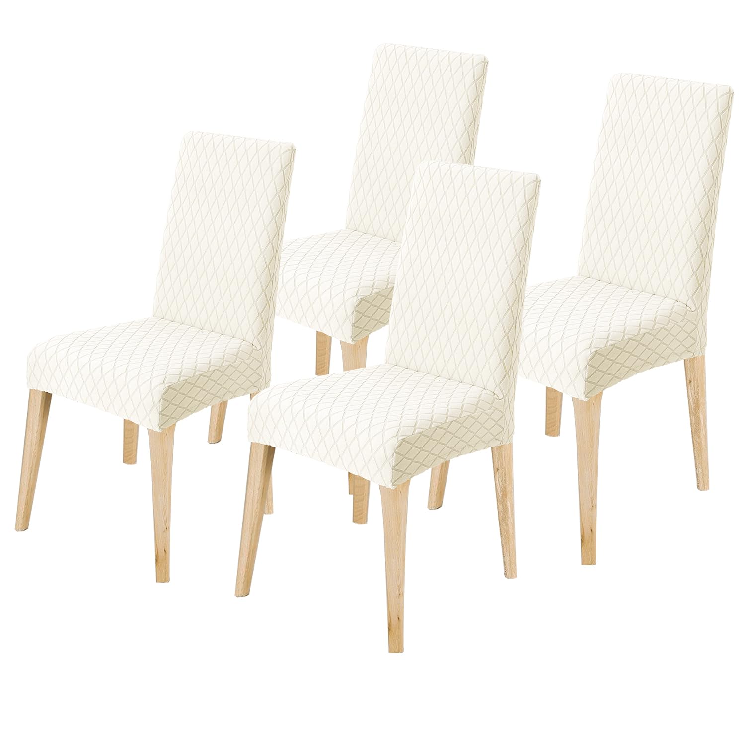 LANSHENG Dining Chair Covers Set of 4, Stretch Dining Chair Protector Slipcovers Jacquard, Elastic Removable Washable Chair Seat Cover for Dining Room Kitchen Banquet Restaurant Home (Beige, Set of 4)