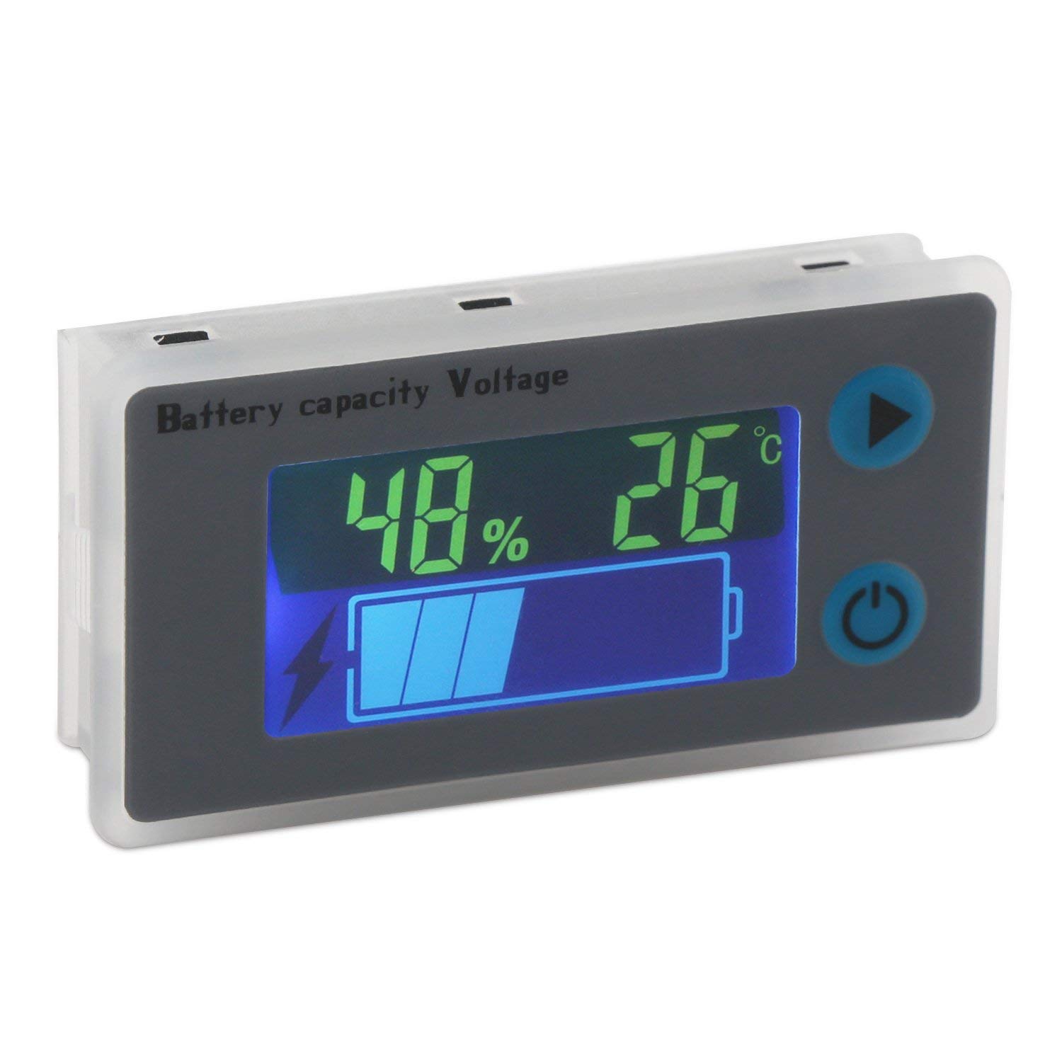 DollaTek Battery Capacity Monitor 10-100V Programmable Battery Level Voltage Temperature Meter Gauge 12V 24V 36V 48V LCD Display Percentage Indicator Tester Electric Quantity Detector