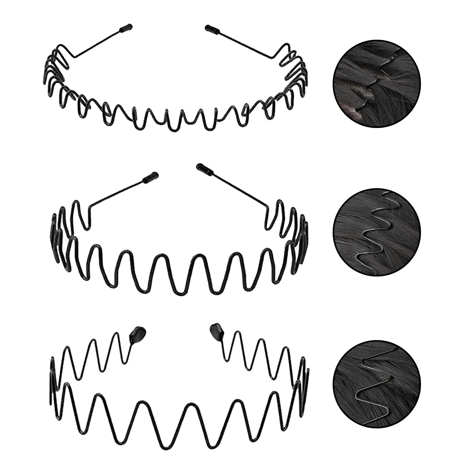 Photo 1 of Metal Headbands for Men, Fashion Unisex Wavy Hair Bands, Elastic Zigzag Hairbands Perfect for Outdoor Sports, Daily Use and Gifts (3 Pack)