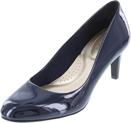 Navy Blue Patent Leather Round Toe Women Pumps Low Heels Bowknot Front Slip on Ladies Pump Shoes 