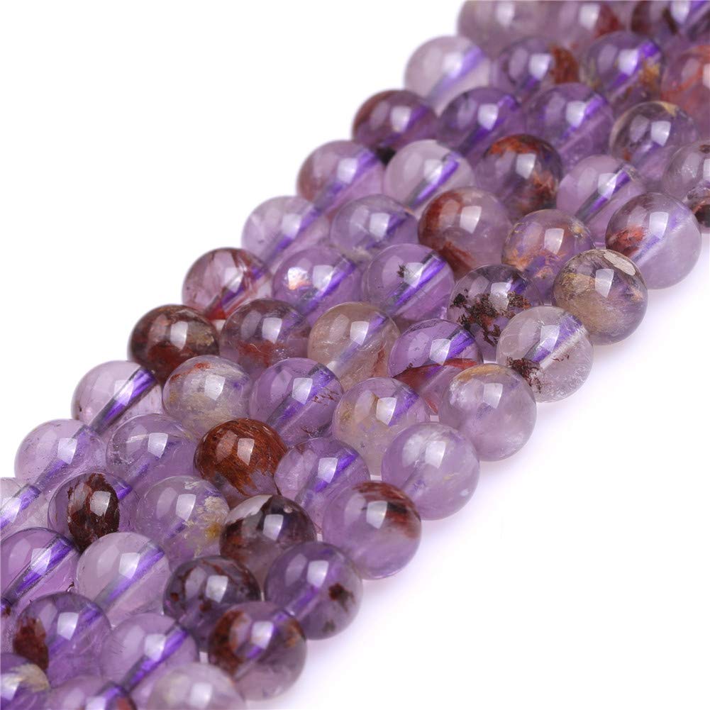 GEM-Inside Natural 6mm Amethyst Ghost Quartz Round Gemstone Semi Precious Loose Beads for Jewellery Making 15''