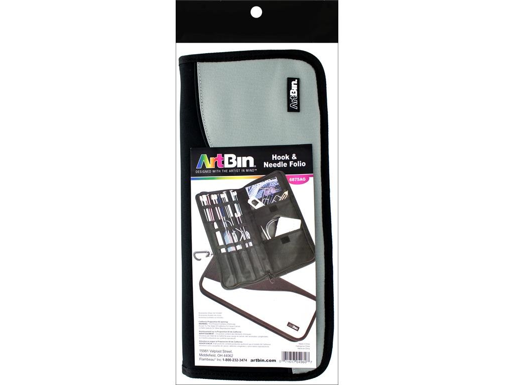 ArtBin 6875AG Hook & Needle Folio, Portable Knitting & Crochet Organizer, [1] Zippered Poly Canvas Case, Gray/Black