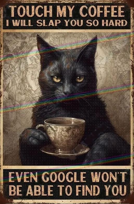 "Touch My Coffee " Funny Cat Metal Sign | Retro Vintage Rustic Bar & Kitchen Decor | Waterproof Indoor/Outdoor Garden Wall Plaque (30cm x 20cm) | Novelty Pet Lover Gift, Made in UK