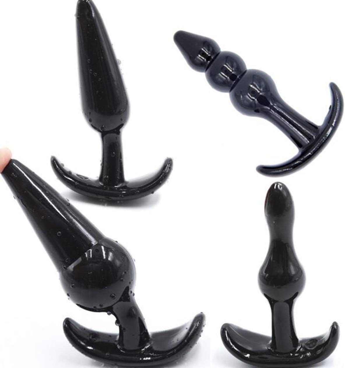 4Pcs Silicone an-àl Training Pl-ùgs Kit Safety Material B-û-tt for Beginner Women Men (Black)