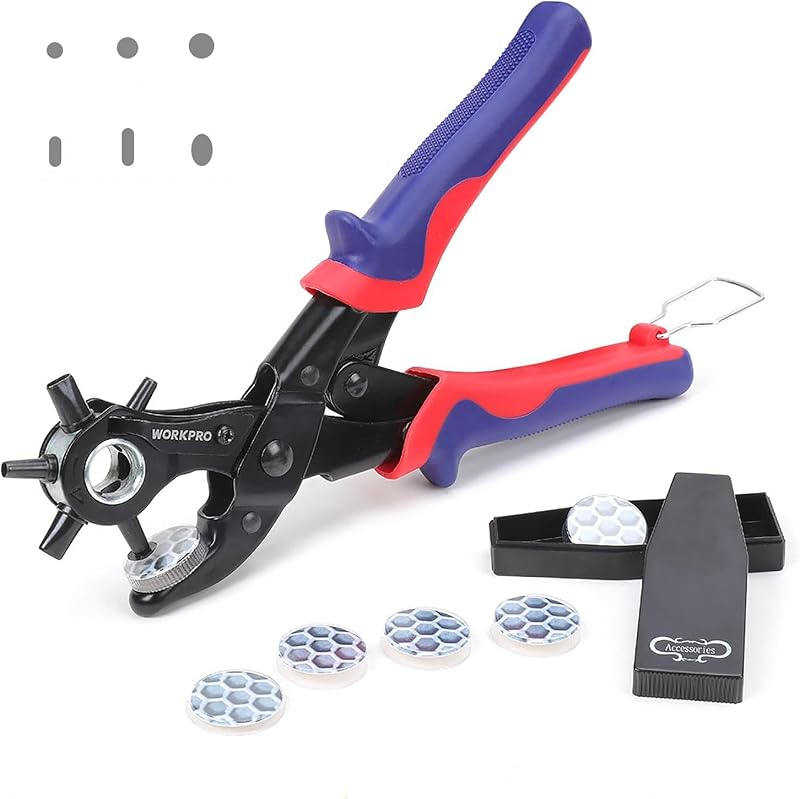 WORKPRO 6-in-1 Leather Belt Hole Puncher Revolving Punch Plier