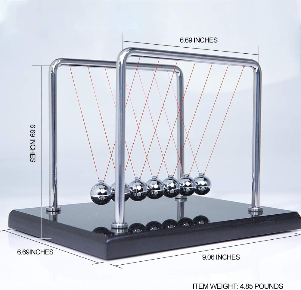 CERROPI Newton Cradle Balance Balls, 7 Ball Newton Swing, Decorative Physics Gadget for Desk Marble Base, 11 inch, 50+ Sec Swingtime - Image 4