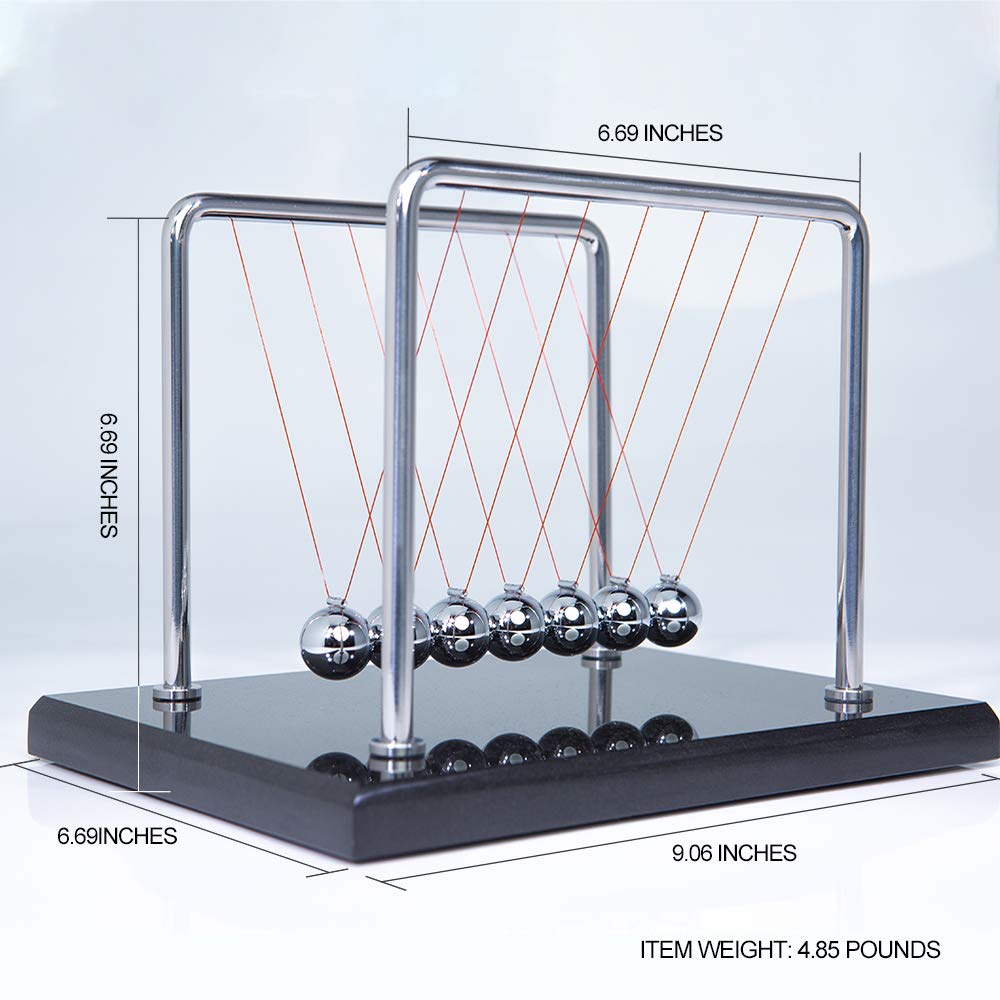 CERROPI Newton Cradle Balance Balls, Newton Pendulum with 7 Balls, Classic Newton Swing Ball, Science Physics Gadget | Desk Toys & Accessories, 70+ Sec Swingtime, Marble Base, Black