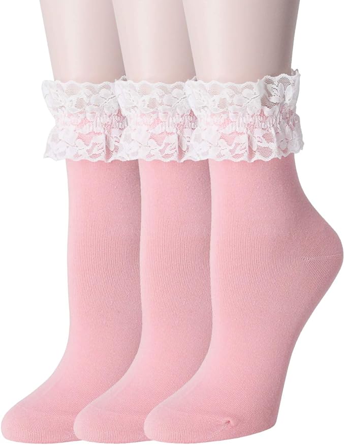 SRYL Women Lace Ankle Socks Ruffle Frilly Cotton Socks Trim Lace,Anklet
