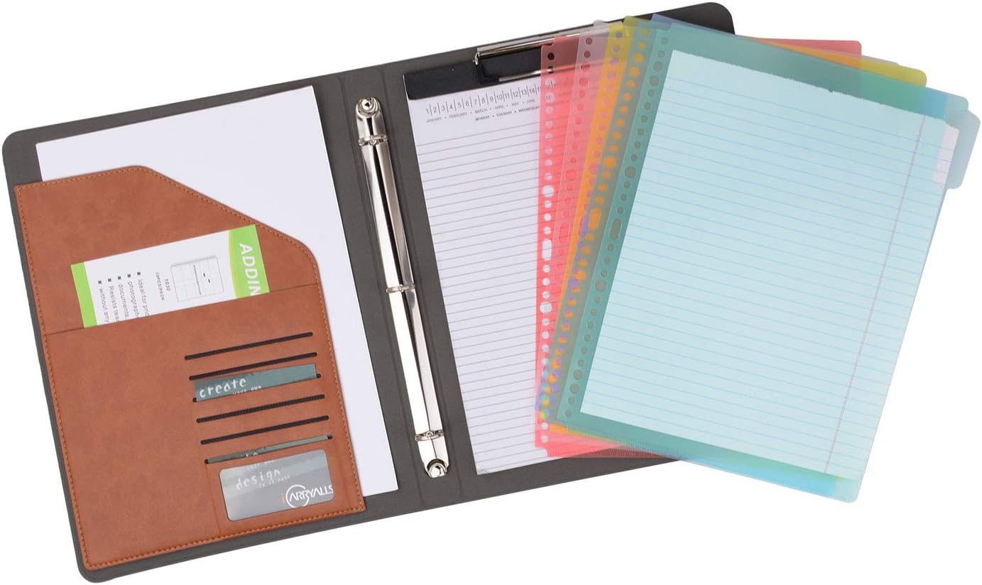 Binder Portfolio Organizer with Color File Folders, Business and Interview Padfolio with 3-Ring Binder, Clipboard : Office Products