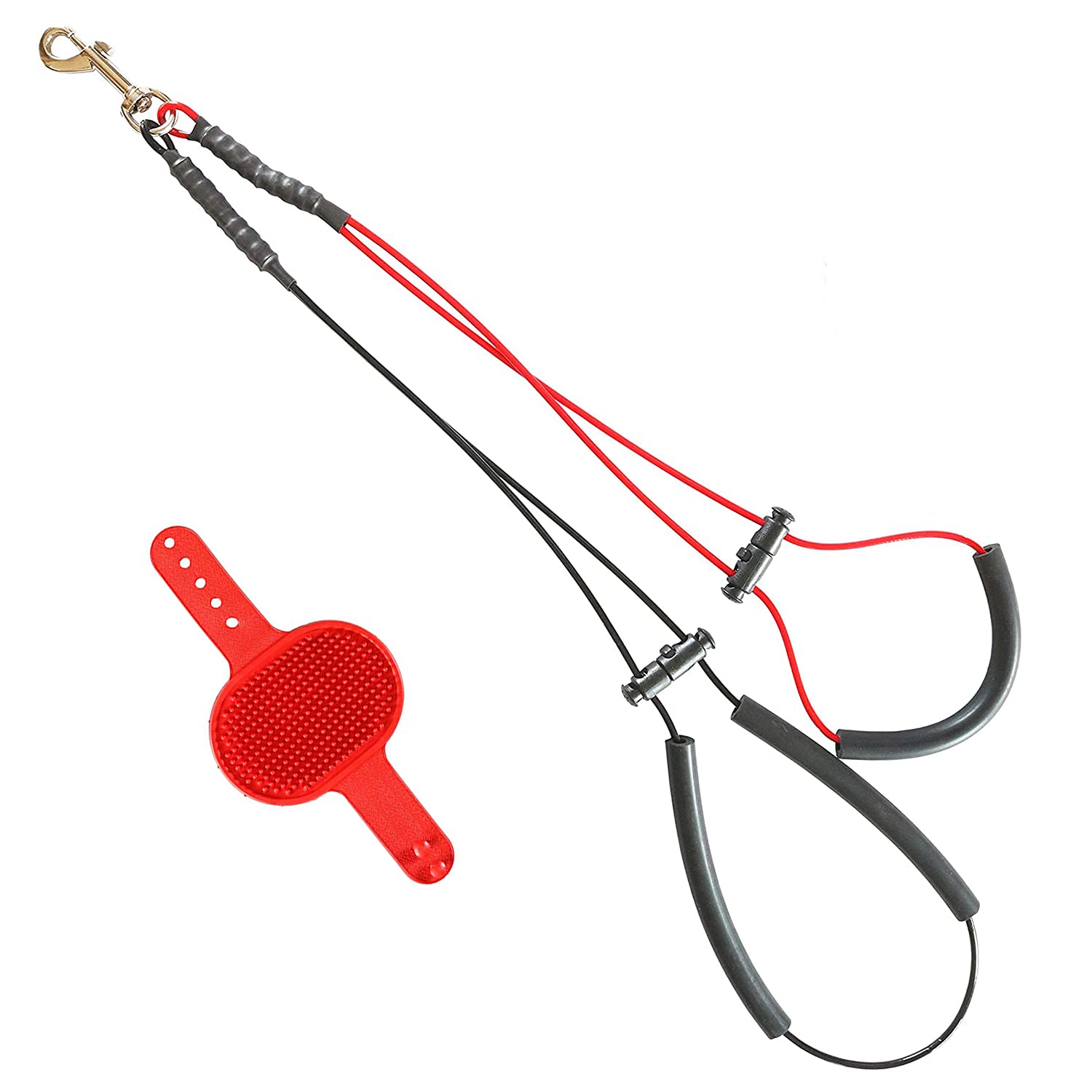 Rowno No Sit Haunch Holder Dog Restraint Grooming Assistance Kit, Heavy Duty Adjustable Cable Loop Clips for Large Dogs, Complete with Silicone Pet Hair Groom Brush