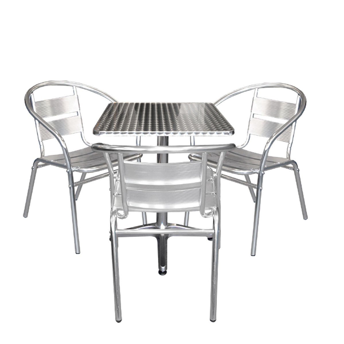 4tlg. Sitzgruppe Bistrotisch, Aluminium, 60x60cm + 3x Bistro