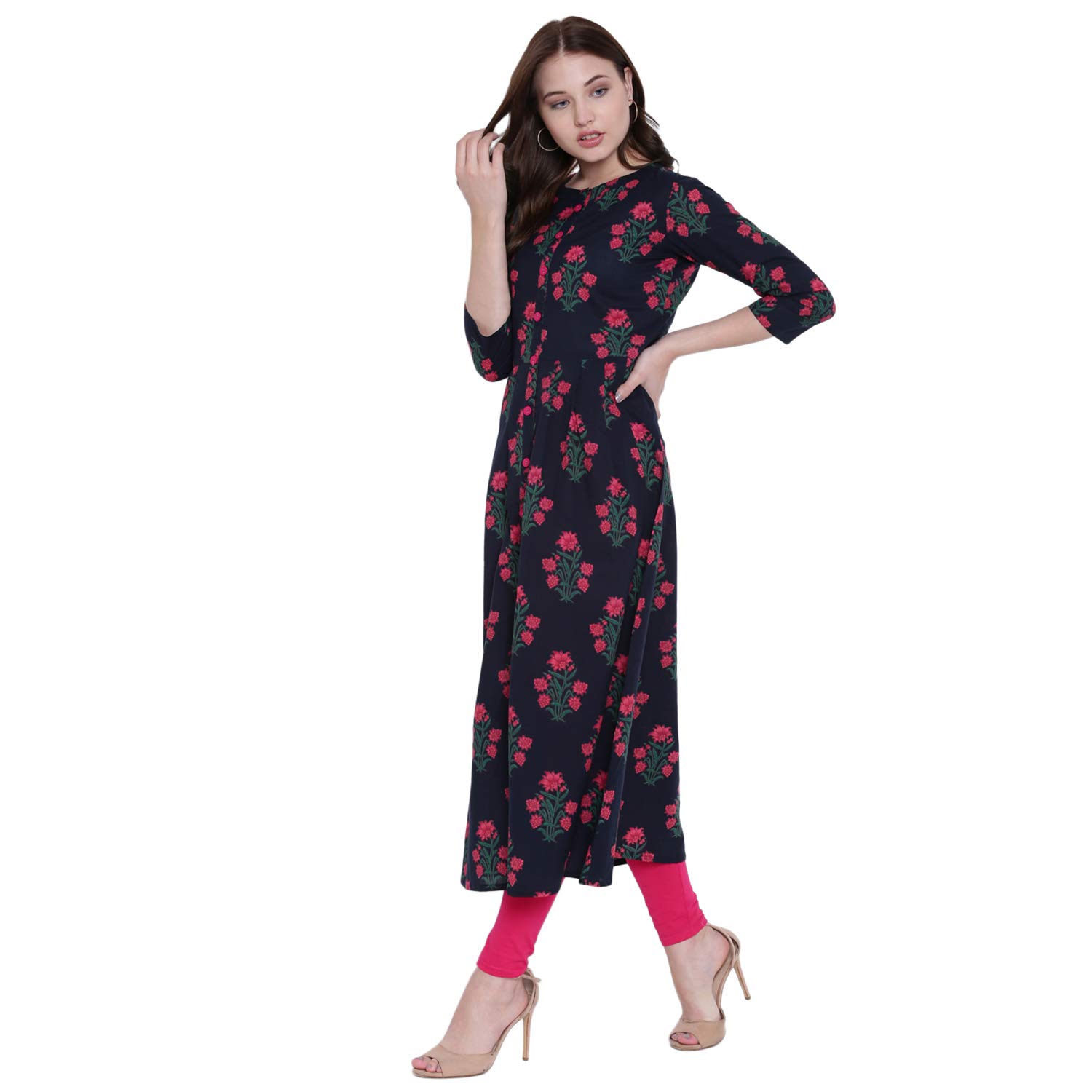 gulmohar jaipur women's cotton a-line kurti (blue)