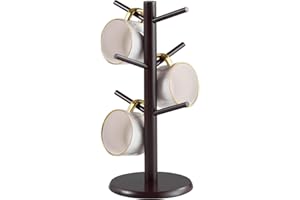 Kitsanery Mug Holder Tree, Coffee Cup Holder，Coffee Mug Tree with 6 Hooks,Home Storage Mug Hooks (Brown)