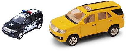 Centy Toys Police Interceptor Fortune Pull Back Toy, Black & Fortuner, Assorted Combo