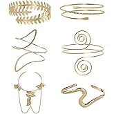 Ishua 6pcs Gold Arm Cuff Upper - Adjustable Arm Band Cuff Bracelet Bangle Set for Women, Armband Bracelet for Halloween, Thanksgiving & Christmas