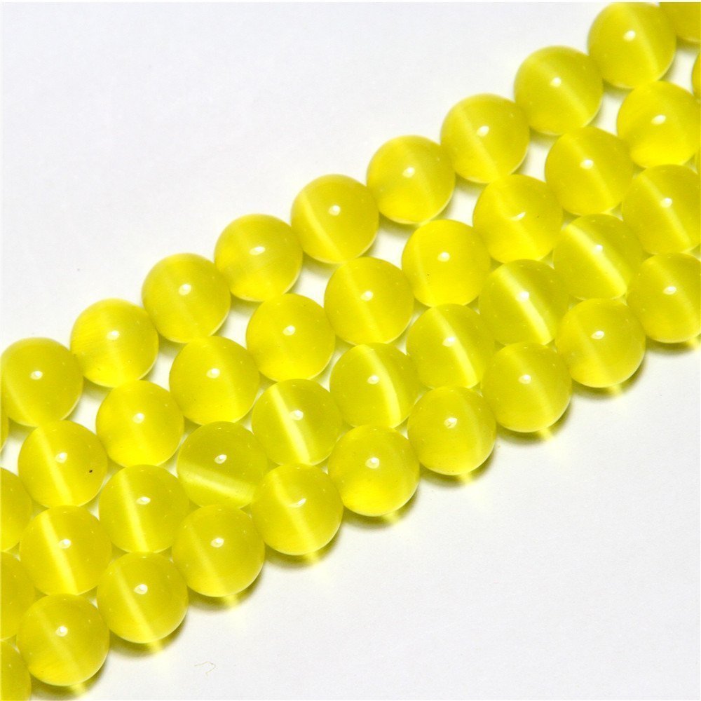 10mm Yellow Cat Eye Beads Round Semi Precious Gemstone Loose Beads for Jewelry Making (38-40pcs/strand)