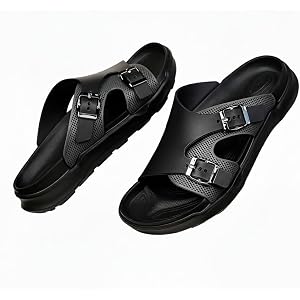 Men’s Adjustable Double Buckle Arch Support EVA Slides Sandals Lightweight Soft Sole Indoor Outdoor Beach Shower Slip On Sand