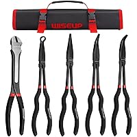 WISEUP 5Pcs Long Needle Nose Pliers Set ，Premium Carbon Steel，11" Long Reach Straight ，45° Bent Nose ，90° Bent Nose Plier，Dia