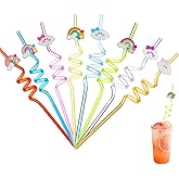 12 Pcs Rainbow Drinking Plastic Straws + 4 Temporaty Tattoos +1 Cleaning Brush,Reusable Drinking Straws for Birthday Party Supplies