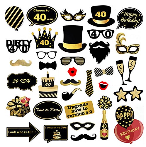 Veewon 40th Birthday Party Photo Booth Props Funny Birthday Celebration Decoration Supplies - 35 Count