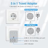 Omivine UK to EU Travel Adapter with 4 USB Ports Type E/F 2500W view 2