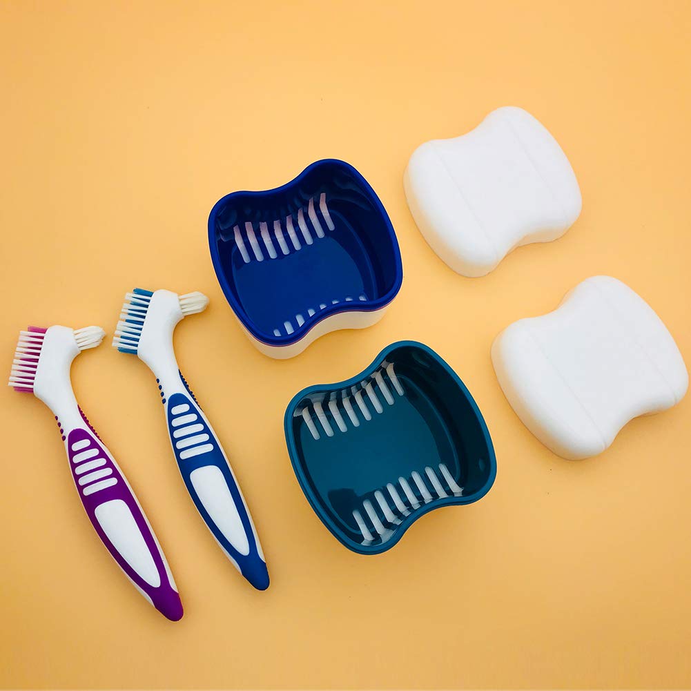 2 Denture Bath Cases with 2 Denture Cleaner Brushes, Denture Holder Brush Retainer Case, Dentures Container with Removable Strainer Basket Holder : Beauty