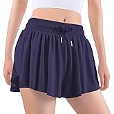 Auranso Girls Butterfly Shorts,Flowy Shorts with Pocket 2-in-1 Athletic Running Gym Preppy Clothes