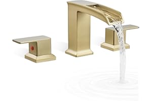 HOIGY Roman Bathtub Faucet Deck Mount 3 Hole, Brass Waterfall Faucet for Bathtub 6-16 Inch, Brushed Gold Tub Faucet Set 2 Handle, High Flow Widespread Bathtub Faucets with Water Hoses for Hotel