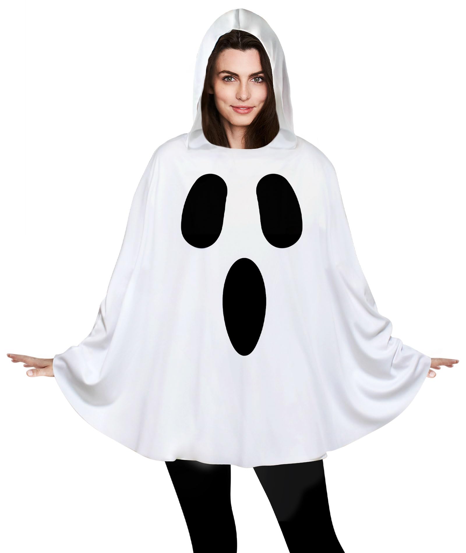 Photo 1 of Oskiner Ghost Costume for Adults,White Ghost Poncho Hooded Cape,Spooky Halloween Costume for Women
