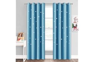 NICETOWN Hollow Out Star Curtains - 52 by 84 inches Blackout Curtains with Star Cutouts for Cosmic Themed Bedroom, Perfect for Kids and Space-Loving Grown-ups, Teal Blue, 1 Pair