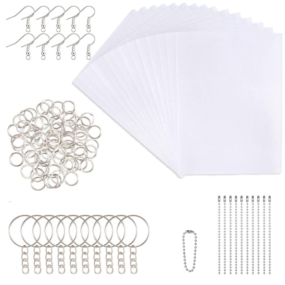 Spydge MYRSPTZ0001 150 Pieces Heat Shrink Plastic Sheet Kit Include 20 PCS Shrinky Art Paper and 130 PCS Keychains Accessories for Kids Creative Craft