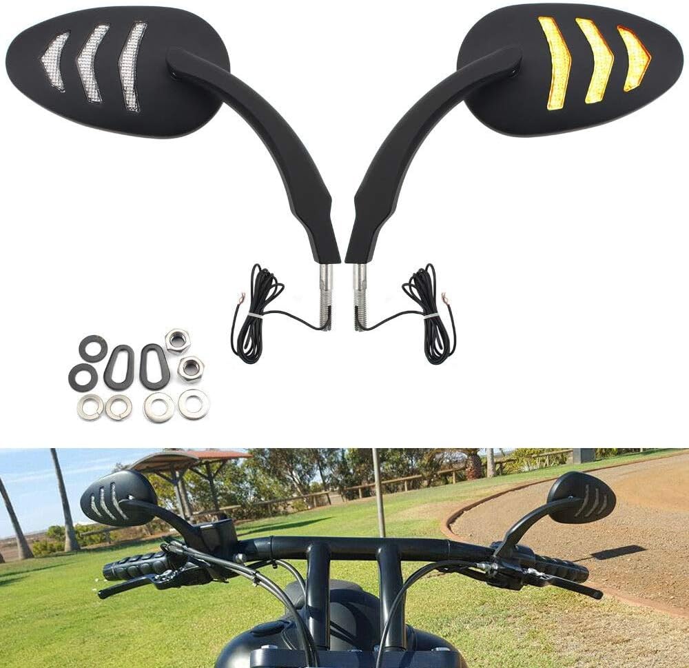 Motorcycle Rearview Side Mirror with LED Turn Signal Light For Harley Dyna Street