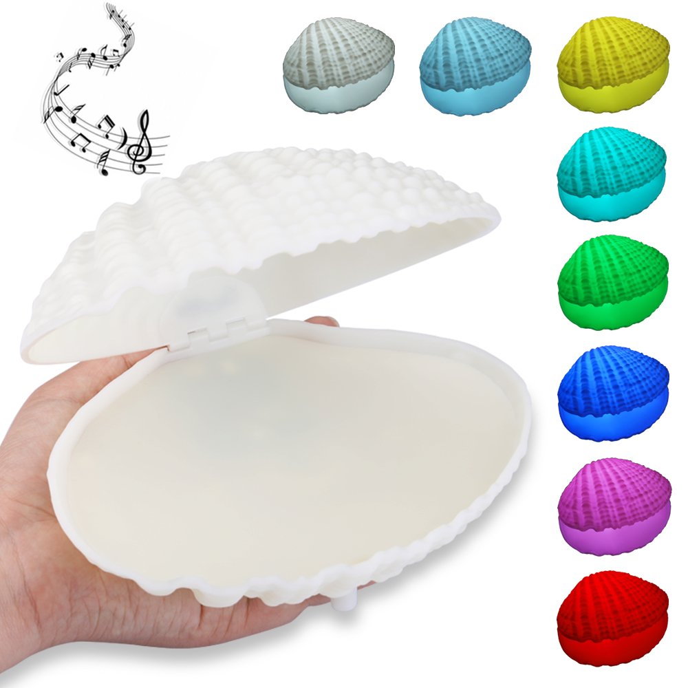 Shell LED Night Light Bluetooth Speaker-Qoolife 2-in-1 Functional USB Rechargeable Colorful Shell Music Lamp Music Desk Light for Children Room Home Decor