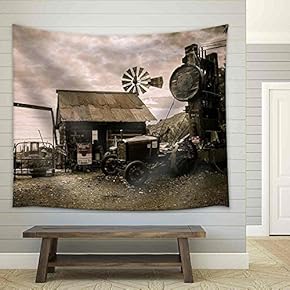 Jerome Arizona Ghost Town Mine Windmill Wild Western - Fabric Wall Tapestry Home Decor - 51x60 inches