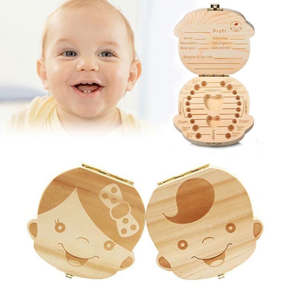 BESTZY 2Pcs Wooden Tooth Keepsake Box for Baby Baby Teeth Box Save