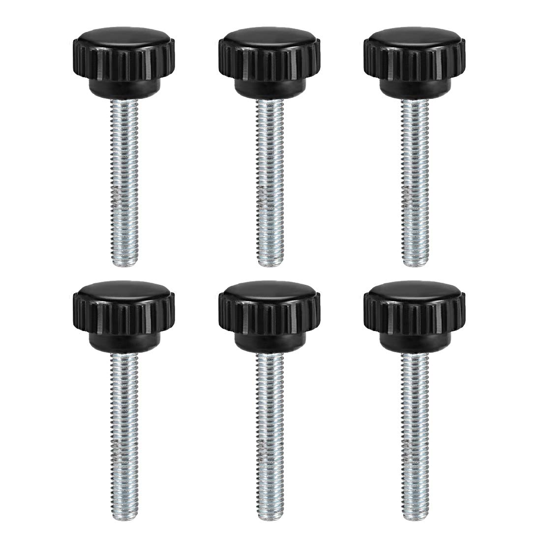 sourcing map 6pcs Knurled Clamping Knobs M6 x 40mm Metric Zinc Plated Carbon Steel Male Thread Thumb Screw on Type 21mm Plastic Round Head Threaded Hand Bolt Stud Knobs Black