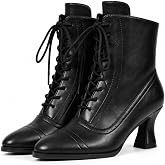 Erocalli Victorian Boots For Women Vintage Renaissance Witch Shoes | Victorian lace-up boots with a low heel and vintage style, perfect for witch,Renaissance, costumes, and daily wear