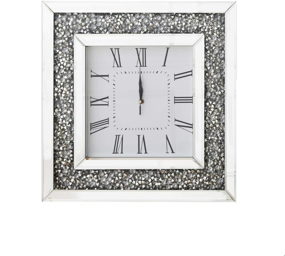 Amazing Gift Wall Mount Clock Loose Diamante Vintage Crystal Crushed Diamond Mirror Jewel Roman Wall Clock For Home Office Living Room Office café Hotel Decoration, 30 x 30 cms